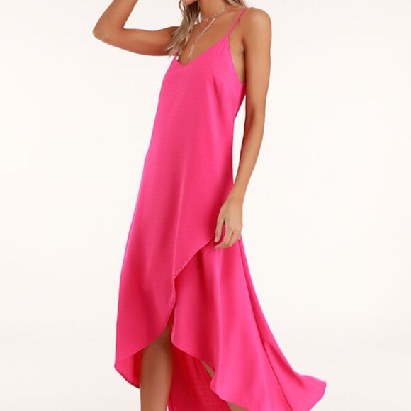 Lulus Sweet Surprise Bright Pink High-low Maxi Dress - Size S - Picture 1 of 4